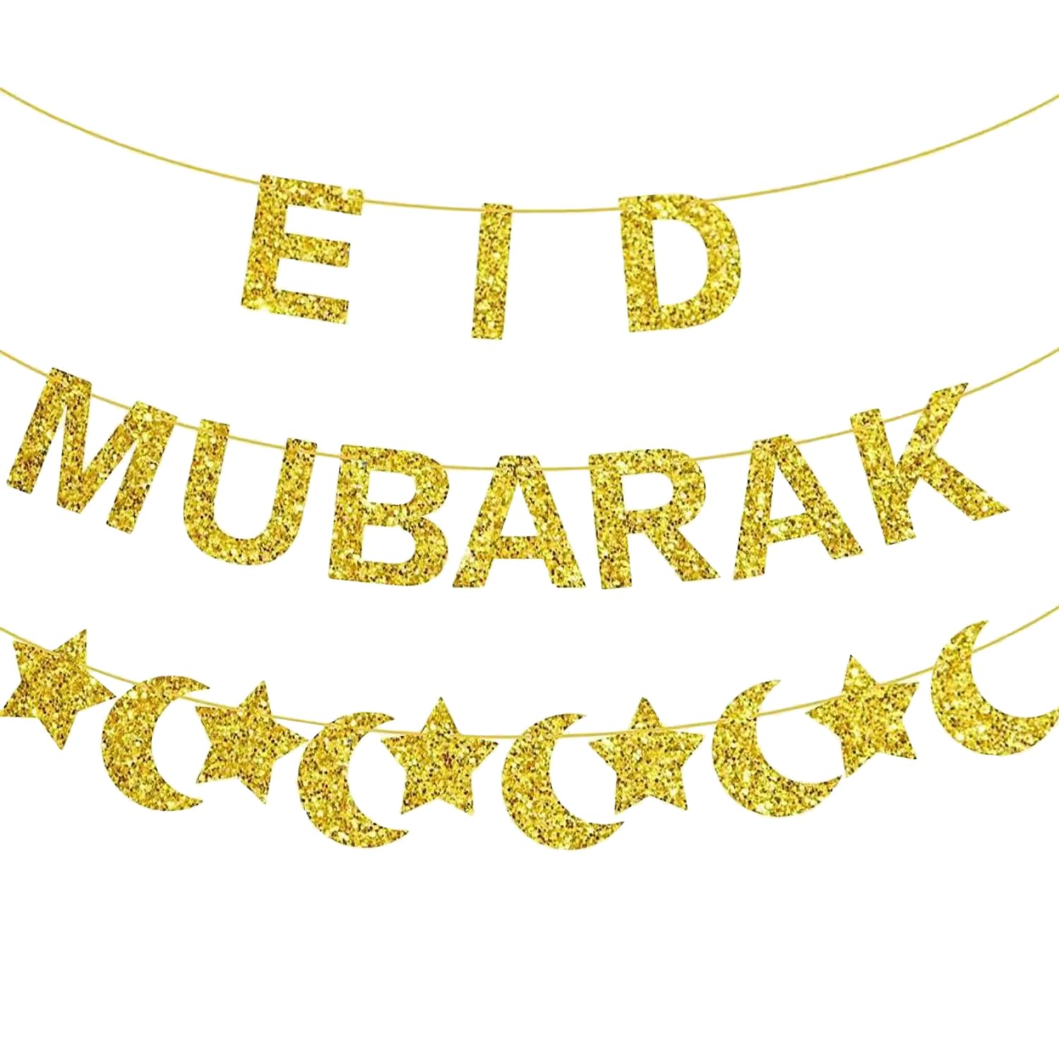 DVOFU Eid Mubarak Banner Glitter Eid Mubarak Decorations Home Eid Mubarak Banner with Star and Moon Garlands for Ramadan Kareem Party Supplies
