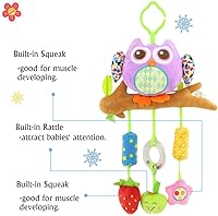 Vista 3 de daisy's dream Juguetes de cochecito de bebé con diseño de búho para bebé, juguetes de peluche colgantes con carillón de viento y chirrido para cuna