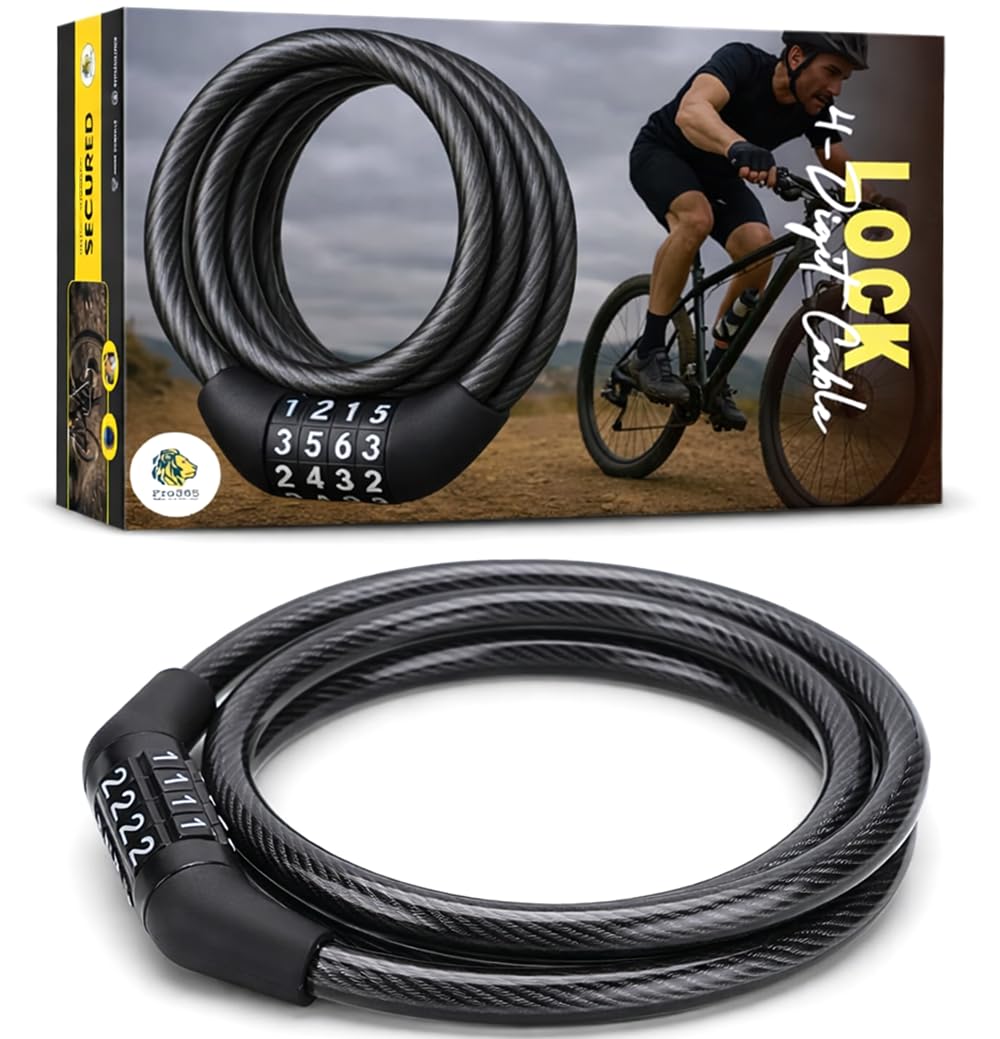 PRO365 Premium 4-Digit Combination Cycle Lock for Bike, Bicycle, Helmet & Luggage | Heavy-Duty Anti-Theft Cable Lock | High-Strength Steel Wire with PVC Coating | Universal 12x1200mm Number Lock-image-5
