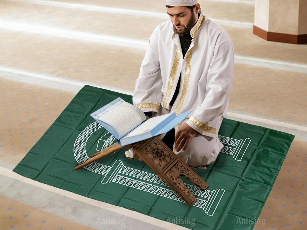 Anlising 3PCS Musulman Portable Tapis De Prière, Tapis De Prière De Voyage Avec Boussole, Portable Couleur Tapis, Priere Tapis Musulman De Poche, Tapis De Prière Musulman (Bleu Clair, Vert, Noir