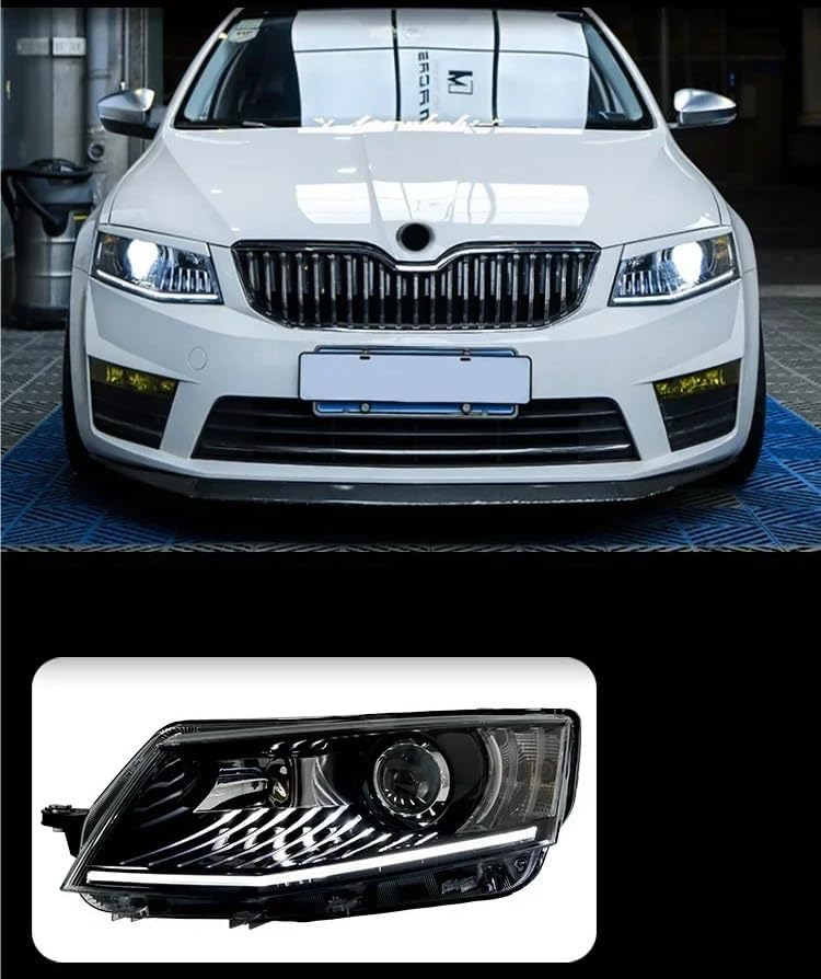 Compatible With Skoda Octavia eyelash headlight assembly 15-17 upgraded horse racing white eyebrow headlight LED dual light