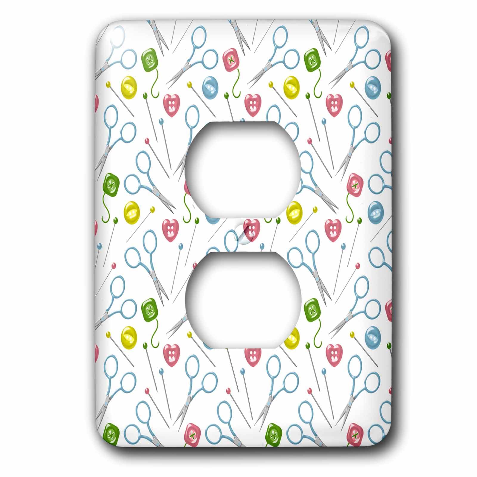 Plaque de finition pour cache-prises 2 trous décor ciseaux et boutons 3dRose