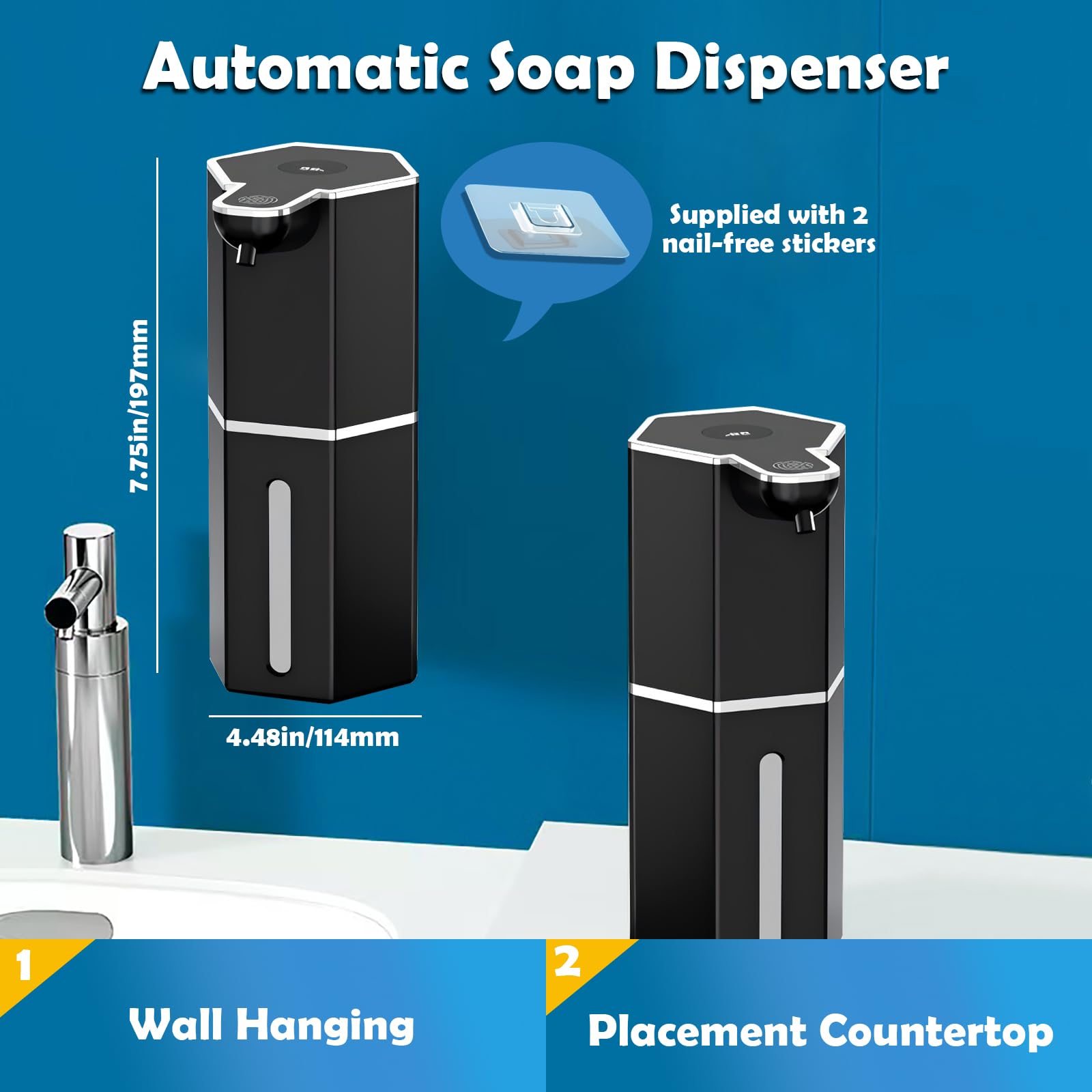 Shyxpw Automatic Foaming Soap Dispenser, USB Rechargeable, Touchless, 4-Level Adjustable Foam, Black, 12.6 oz / 360 ml, Countertop Soap Dispenser