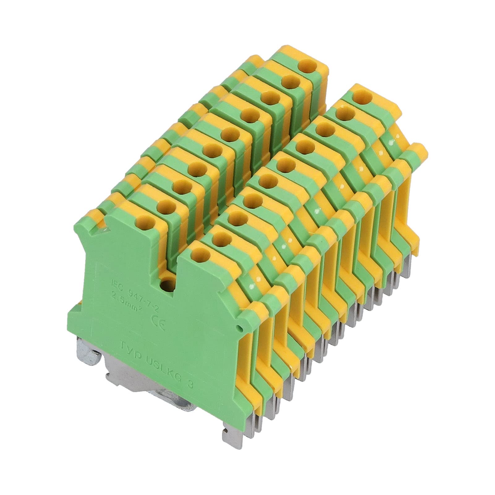 Bornier de Mise à la Terre en Cuivre Pur monté sur Rail DIN, Bornier de Terre Jaune Vert Type USLKG‑ 3, 50 Pièces, Accessoires Professionnels