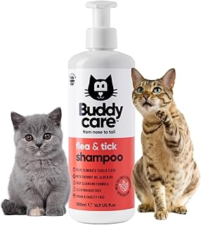Buddycare Flea Treatment Cat Shampoo - 500ml Flea Shampoo for Indoor Cats, Flea & Tick Treatment for Cats, Cat Flea Shampoo Kills Fleas and Eggs