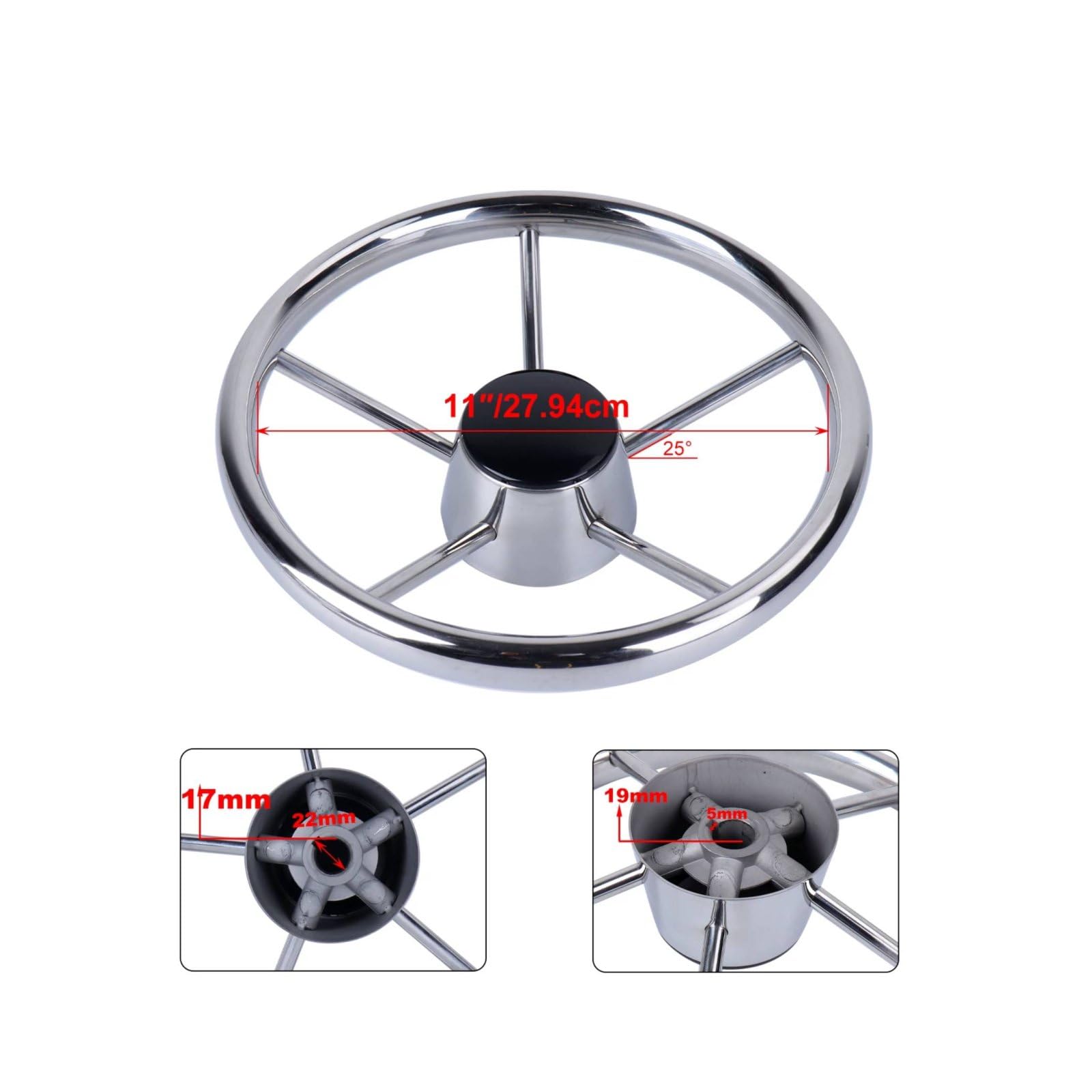 predolo Timone Marino Volante Barca Acciaio Inox Ruota Controllo Robusto Antiruggine Adatto per Navigazione Attività Ricreative Sport Acquatici, 11 Pollici