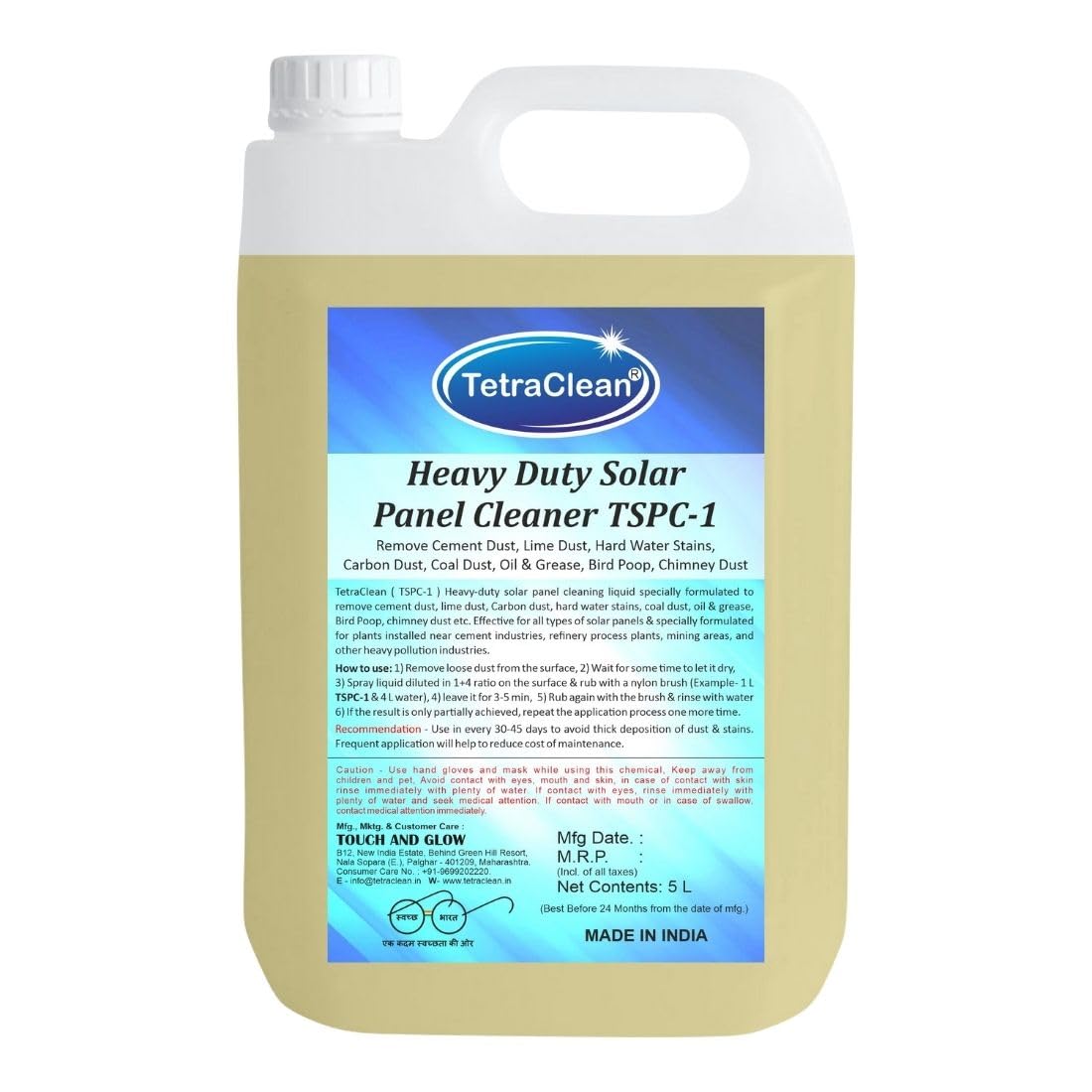 TetraClean Solar Panel Cleaning Liquid | 100% Non-Acidic & Biodegradable | Heavy-Duty Dust, Stain & Rust Remover | Safe for Glass, Metals & Panels | Boosts Efficiency- TSPC-1 5L-image-17