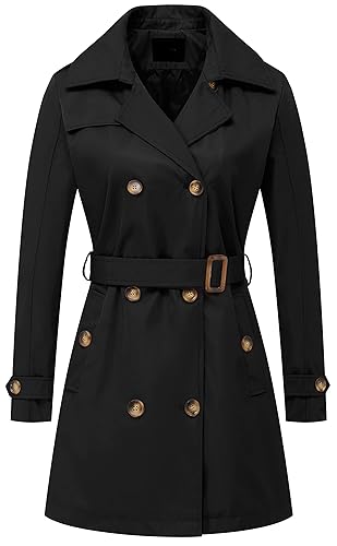 Chrisuno Women's Double Breasted Trench Coats Mid-Length Belted Overcoat Long