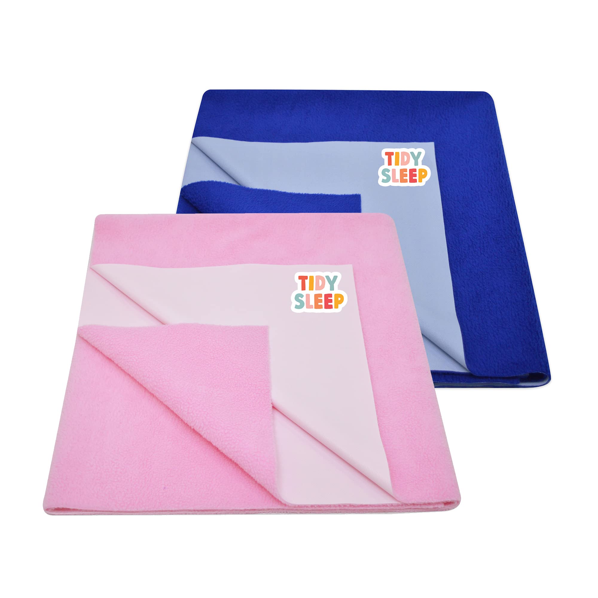 Tidy Sleep Instadry Anti-Piling Fleece Extra Absorbent Quick Dry Sheet for New Born Babies, Cotton Bed Protector Mattress Pack of 2 Baby Pink-Royal Blue Large (140x100) cm
