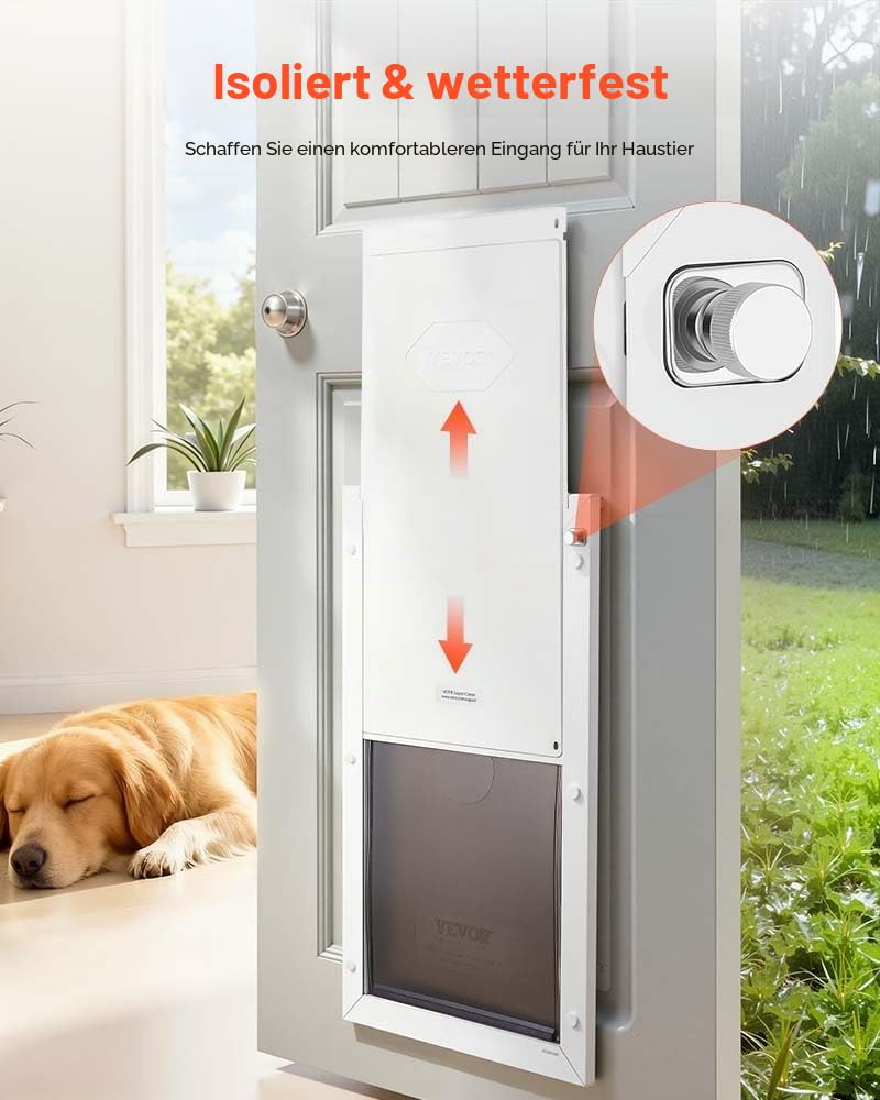 VEVOR Hundeklappe (XL) mit Doppelmagnetklappen & Metallrahmen, Wetterfeste Katzenklappe für Innen- und Außentüren, Katzentür Hundetür Haustierklappe Weiß 34,61 x 60 cm (Breite x Höhe) Haustiertür