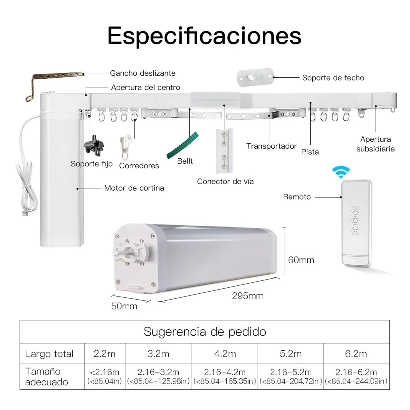 Cortina De Empalme Motorizada WiFi Inteligente, Motor De Pista DIY, Control Remoto RF, Aplicación Smart Life Tuya con Hogar(204.5inch(2.16-5.3m))