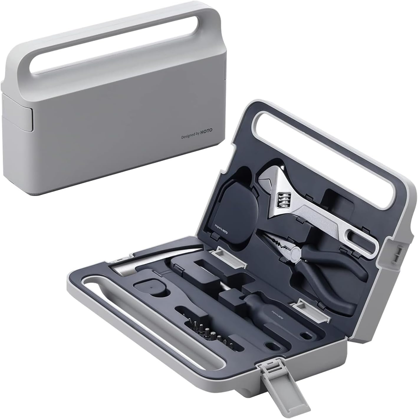 HOTO Set di Attrezzi Manuali per Riparazioni Domestiche e DIY, Utensili da Lavoro con Cacciavite, Chiave Inglese, Martello, Nastro, Pinza, Morsetto e Cassetta, Ideale per Casa e Ufficio