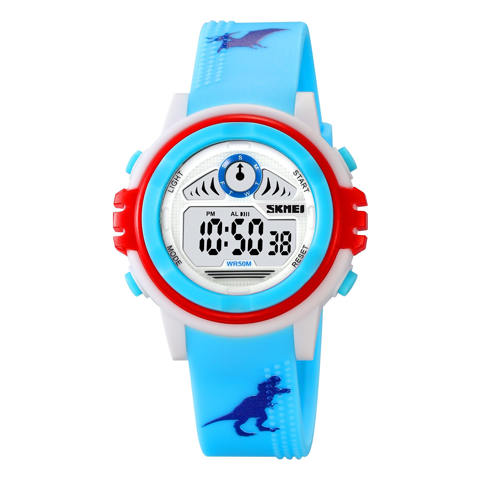 SKMEI Kids Digital Sports Watch 50M Waterproof, 37.6mm Case, LED Display, and Multifunctional 2266 (Dinosuar, Sky Blue White) (B0DFHD49XZ) Amazon Price History, Amazon Price Tracker