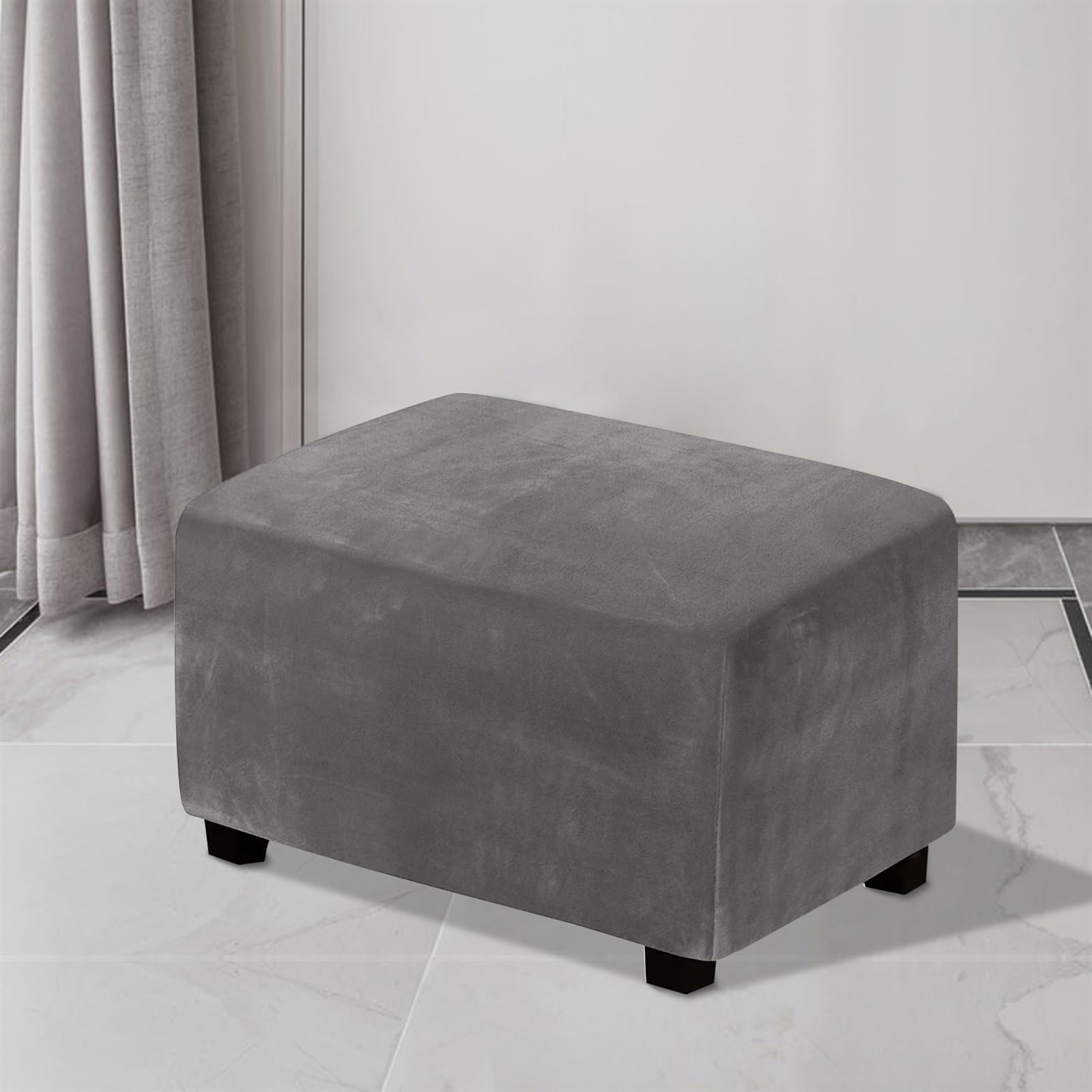Coperture ottomane Rettangolare, Copri Pouf poggiapiedi con Fondo Elastico (Color : Gray, Size : XXL)