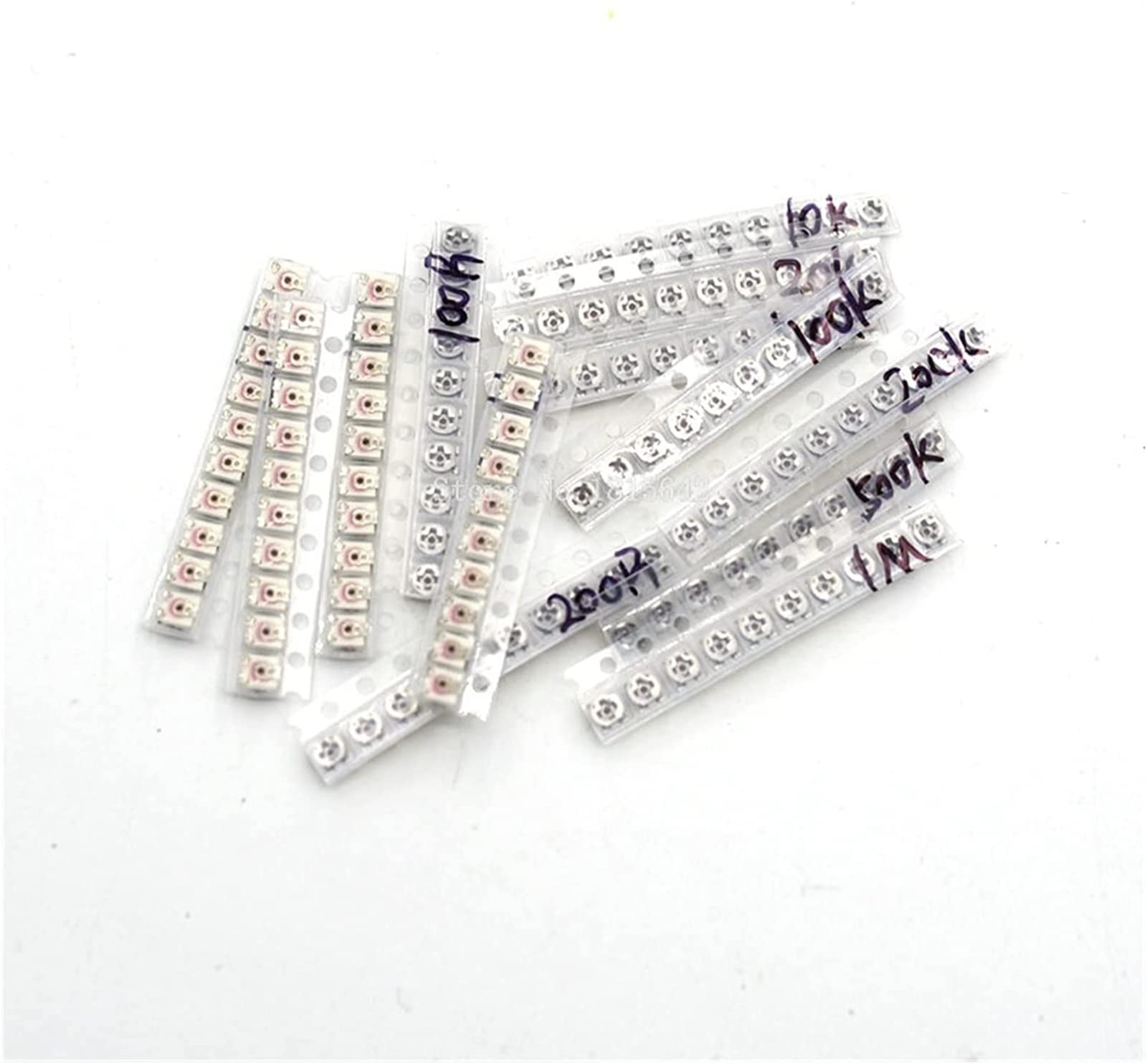 Potenciómetro de cono único, potenciómetro 130PCS 3 * 3 Kit de potenciómetro de ajuste Trimpot Kit de resistencia variable 10R-1M 3X3 Resistencia del potenciómetro SMD 10 ohm-1M ohm