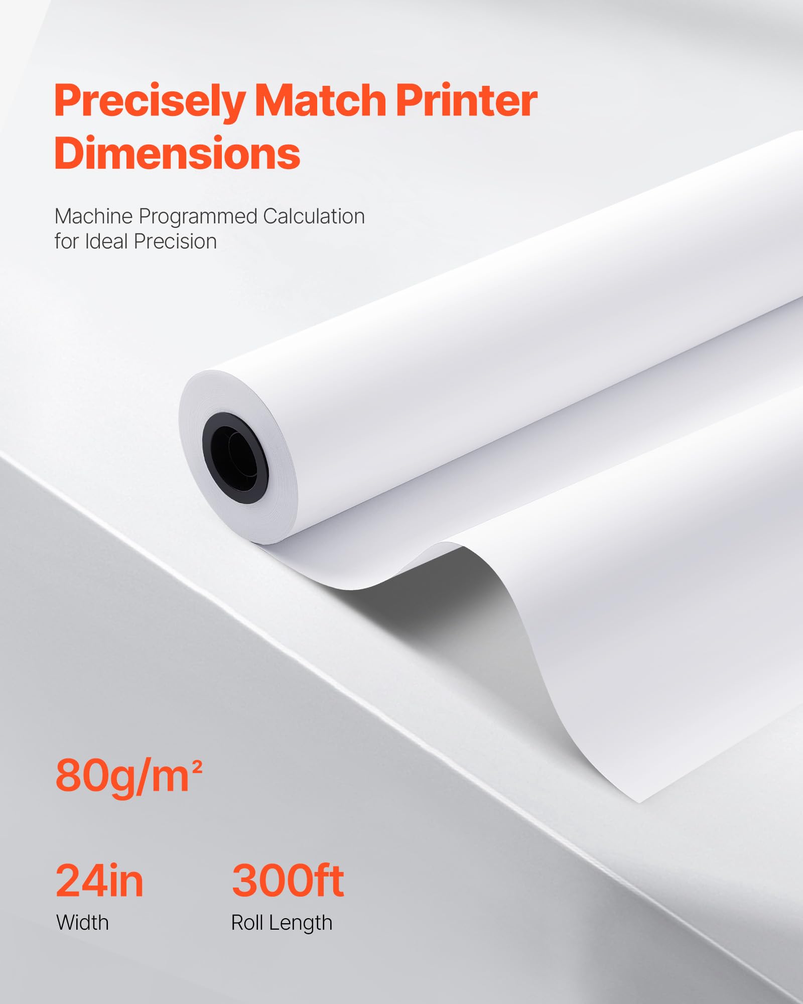 VEVOR Breitformatpapier Papierrollen 609,6 mm (B) / 91,4 m (L), 2 CAD-Papierrollen 20 lb Plotterpapierrollen ideal für CAD-Zeichnungen technische Pläne GIS-Karten Architekturentwürfe Plotterpapier