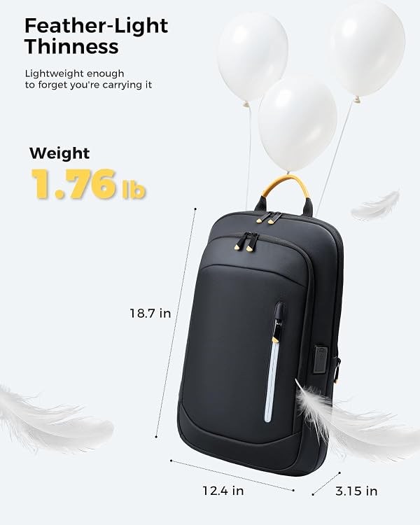 Slim Laptop Backpack for Men - Expandable Business Backpack Fits 17.3 Inch Laptop, Anti Theft Work Backpack with USB Charging Port, Water Resistant Lightweight Computer Backpack for Work College,Black by Lekespring - Used condition - Image 4