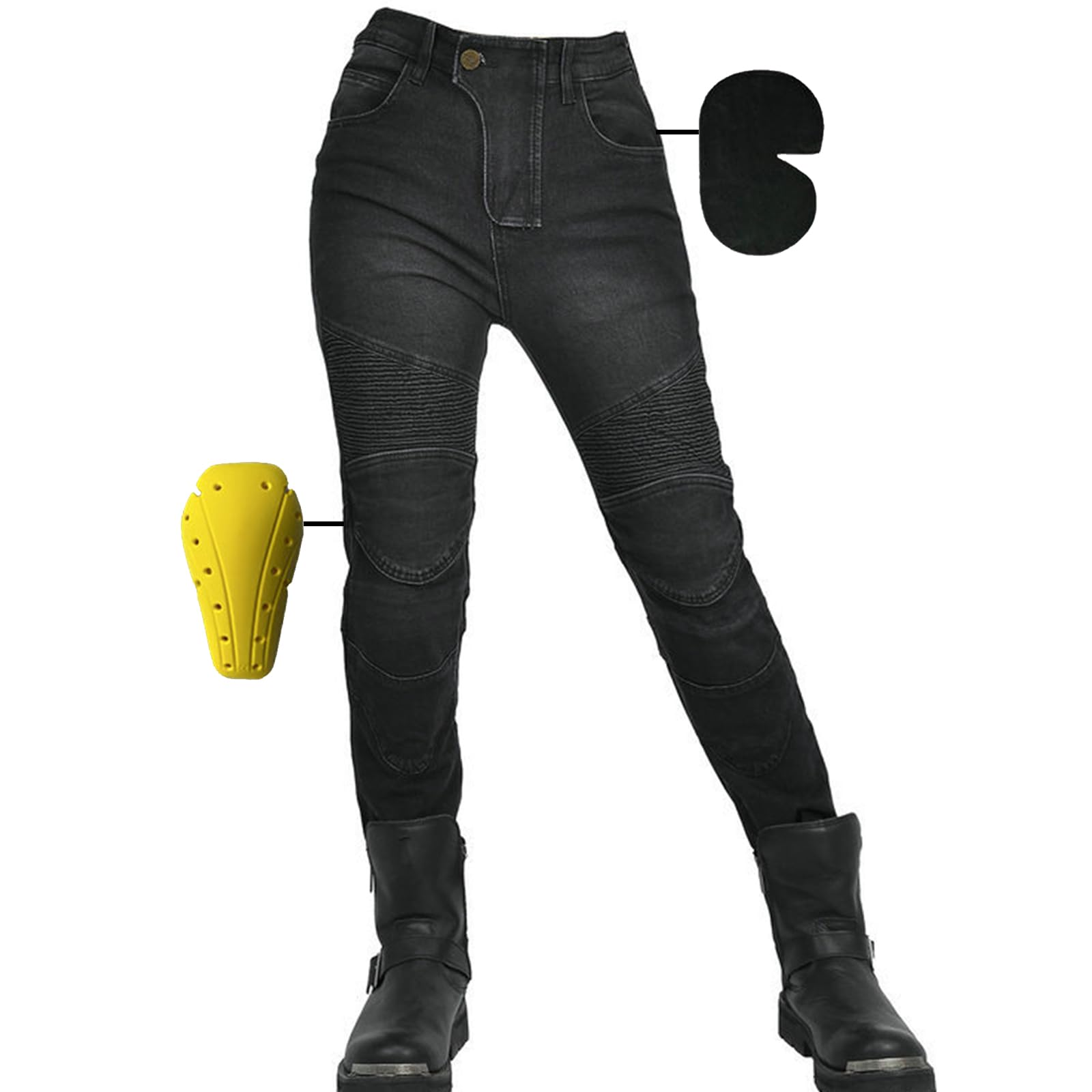 Pantaloni Moto Donna, Pantaloni da motociclista Elasticizzati Pantaloni da motociclista protettivi da gara slim fit Jeans da Moto con 4 imbottiture protettive rimovibili (Black,S)