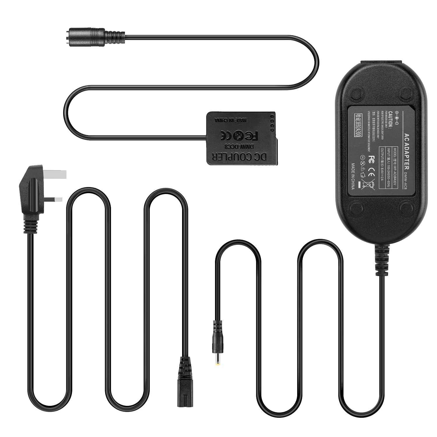 Raeisusp DMW-AC8 AC Power Adapter DMW-DCC8 DC Coupler DMW-BLC12 Dummy Battery for Panasonic Lumix DMC-FZ2500 FZ1000 FZ300 FZ200 G85 GX8 G7 G6 G5 DC-G90 G95 Cameras