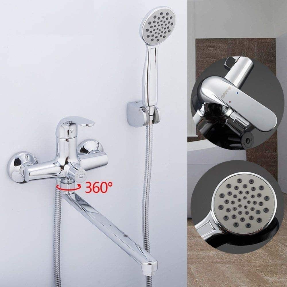 Mitigeur de baignoire avec ensemble de douche à effet pluie mural en laiton chromé