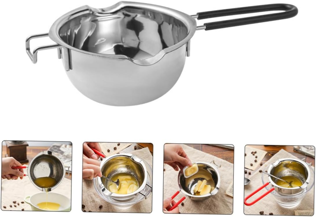 2pcs Stainless Steel Chocolate Melting Pot 400ml with Silicone Handle