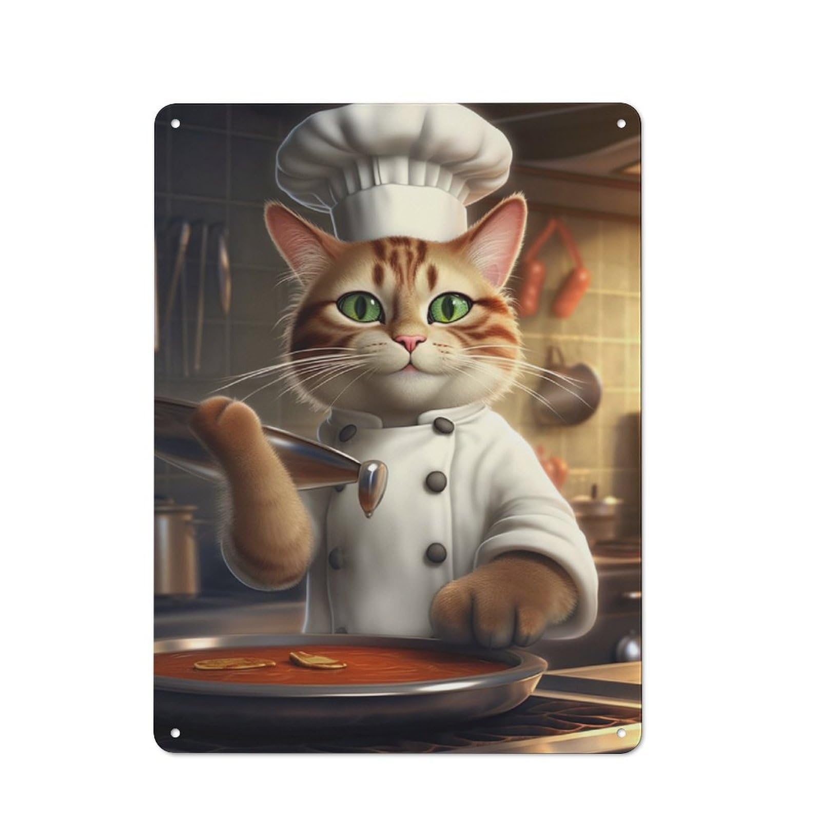 Junmoney Cat Chef Baking Tin Wall Plaque 40X30cm With For Living Room Wall, Gift For Feature Wall Decorators During The Christmas Season