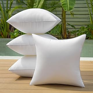 40x40 cm Outdoor Kissen Wasserfest Kissenfüllung 4er Set wasserdichte Quadratisch Innenkissen Sofakissen Kopfkissen Zierkissen 16x16 Zoll Weiß Wetterfest Dekokissen Cushion für Bett Auto Garten