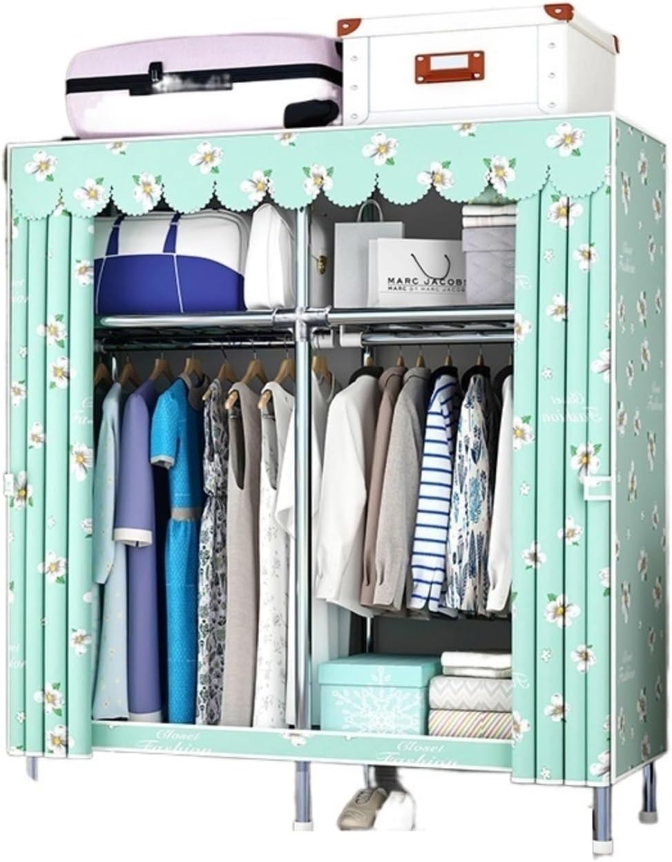 Portable Closet Steel Tube Wardrobe for Bedroom Hanging Clothes Assemble Modern Wardrobe Space Save Bedroom Armoires(85 * 45 * 170cm)