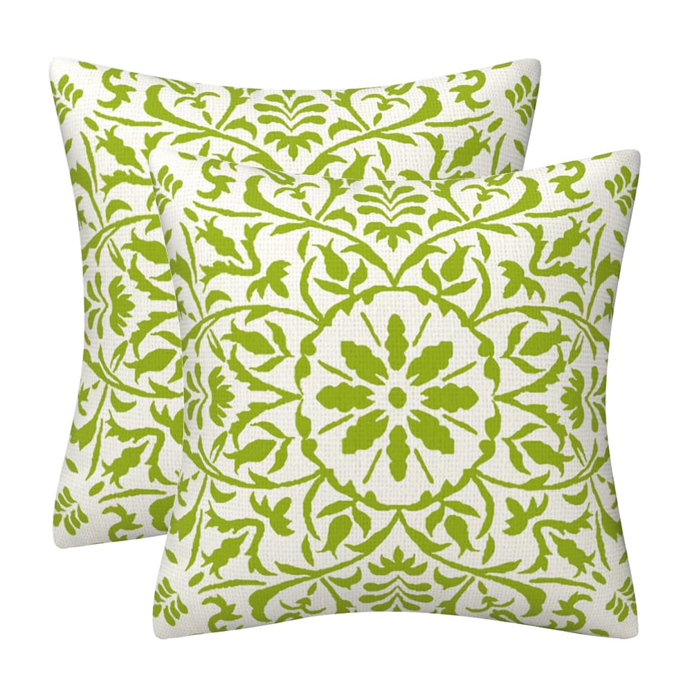 GAAFOSIPH Sage Green Set of 2 Cushion Covers 40cm x 40cm Bohe Flower Modern Double Sided Printed Square Linen 16 x 16 inches Cushions Cover Home Decorations Pillow Cover for Sofa Bed Outdoor