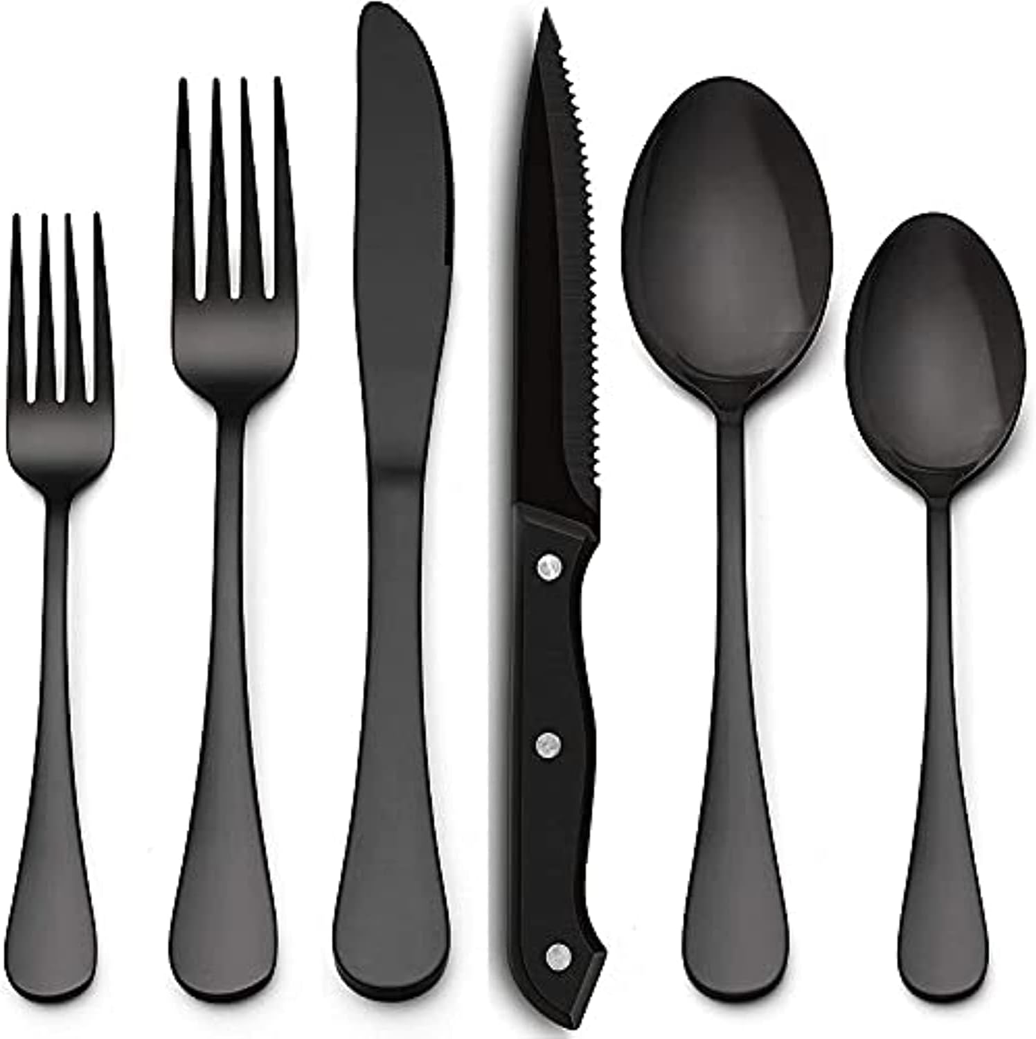 MIXDE 24-Piece Matte Black Silverware Set with Steak Knives for 4, Food-Grade Stainless Steel Flatware Set, Includes Spoons Forks Knives, Kitchen Cutlery For Home Office Restaurant Hotel (Matte Black)