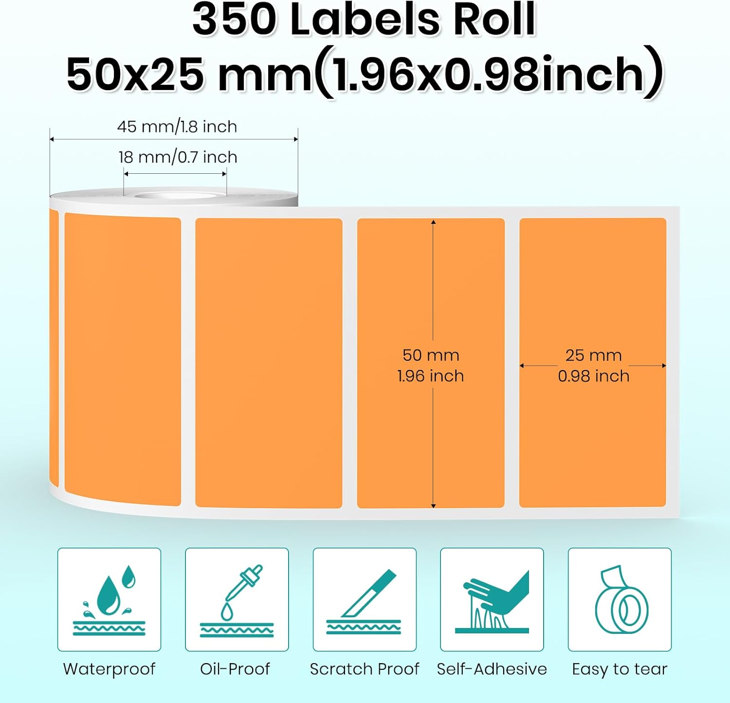 Orange Thermal Labels 1 × 2 Inch Vinyl Waterproof Stickers Self-Adhesive Address Decals Compatible with M110/M220 350 PCS - Image 3