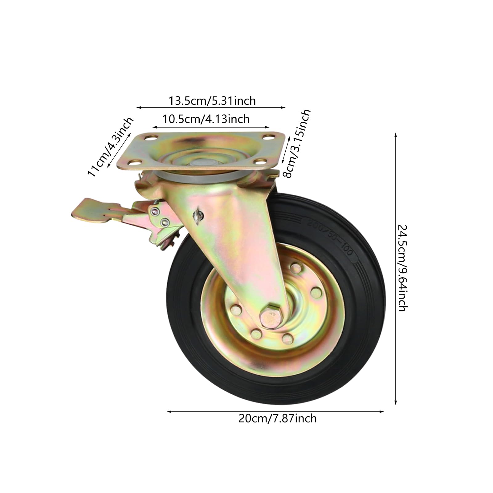 4 Stück 8 Zoll Lenkrollen(200mm), Schwerlastrollen mit Bremse, 360°-Manövrierfähigkeit Möbelrollen, Doppelkugellager, Gummirollen, Transportrollen, Schwarz