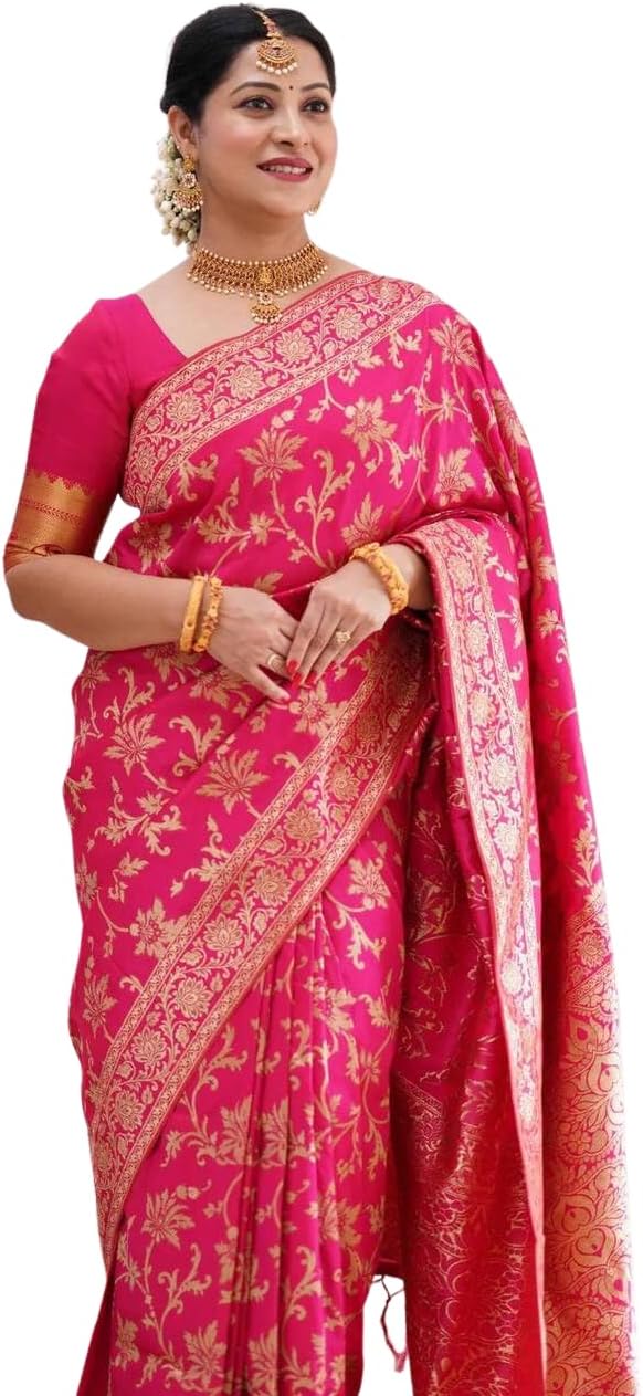 C J EnterpriseWomen's Banarasi Saree Pure Kanjivaram Style Silk Saree With Blouse Piece for Wedding (Navya)