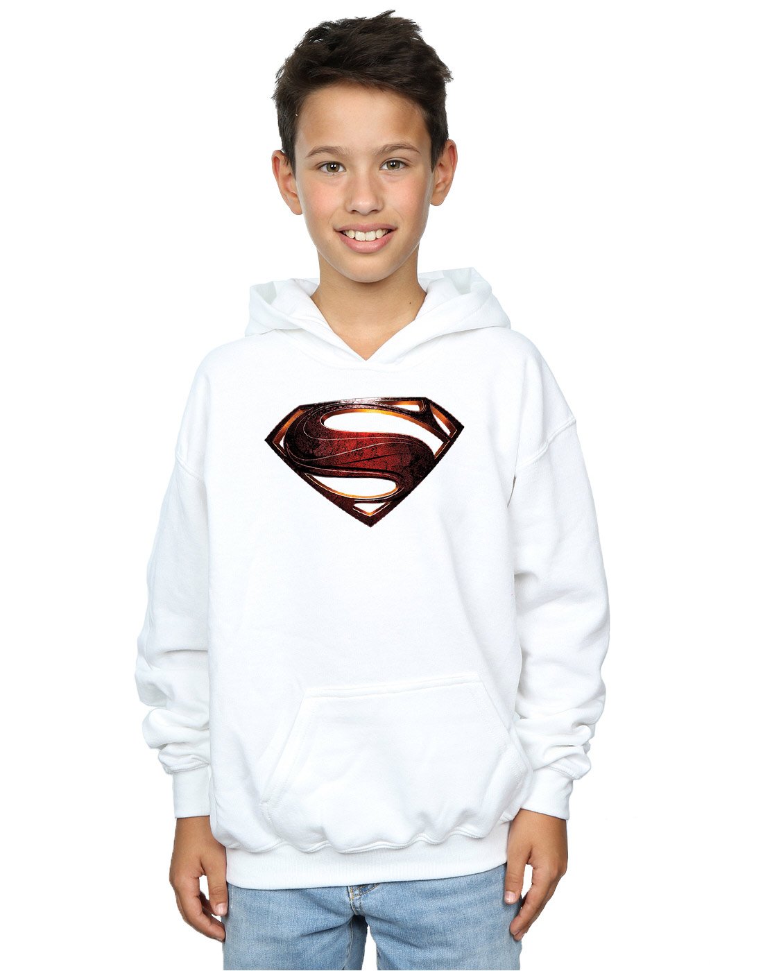 Dc Comics Boys White Justice League Movie Superman Emblem Hoodie 9-11 Years