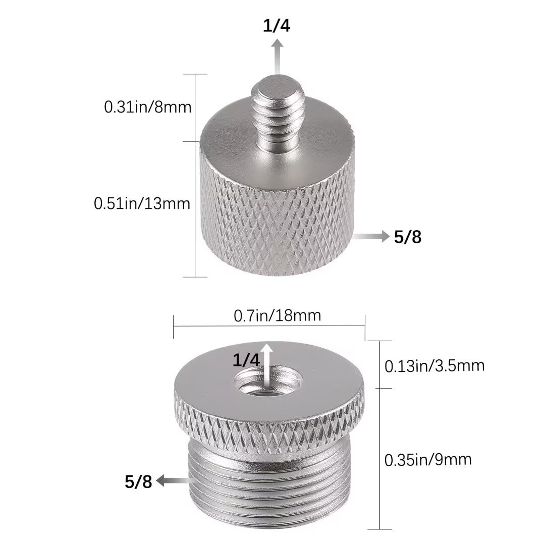 6 Adaptateurs Filetage 1/4" Vers 3/8" - Pour Trépied Photo, Micro, Lumière - Alliage Aluminium, Léger