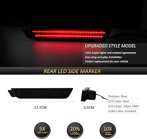 Miniatura 2 de D-Lumina Chevy Camaro - Luces de marcador laterales ahumadas para Camaro 2010 2011 2012 2013 2014 2015, parachoques trasero rojo marcador luz