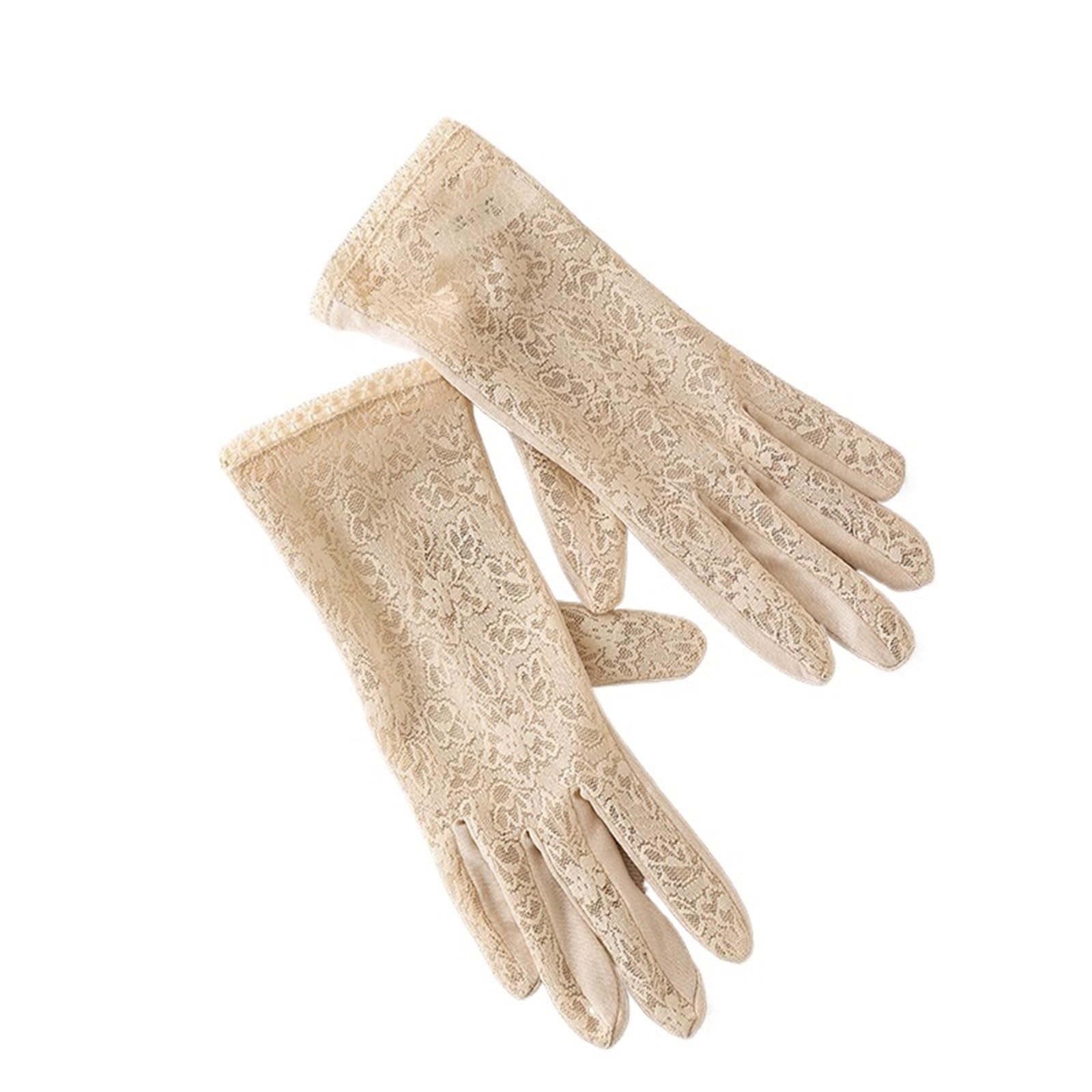 JMORCO Sun Gloves Women Sunscreen Touch Screen Sun Glove UV Protection Summer Thin Breathable Driving Flower Lace Sleep Mitten(Beige)