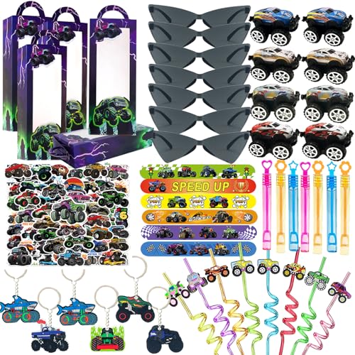 QZYCMHOO 110PCS Monster Truck Party Favors Set,Monster Truck Birthday DecorationsIncluding