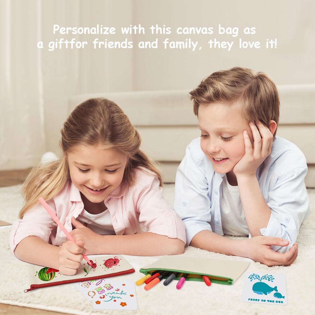 Vicloon Astuccio in Tela, 20Pcs DIY Astuccio in Cotone con Cerniera, Astuccio per Matite Vuoto con 3Pcs Modelli, Sacchetti con Cerniera, DIY Sacchetto per Feste per Feste, Attività in Classe