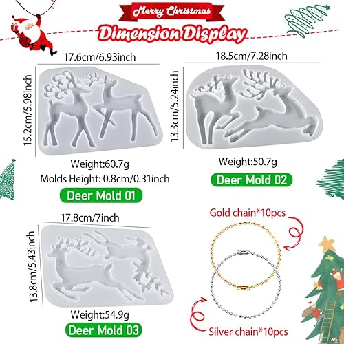 Miniatura 6 de 3 moldes de alce de Navidad de resina con 20 cadenas de cuentas, moldes de resina de adorno de Navidad, molde de silicona de ciervo para fundición