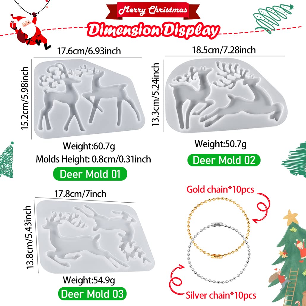 3-teiliges Elch Silikonform-Set Für Harz-Anhänger – Inkl. Ketten, Perfekt Für Weihnachts-DIY