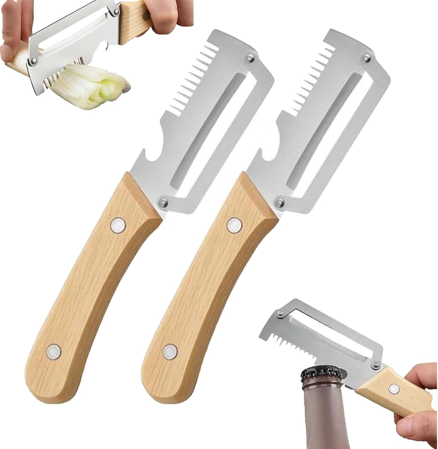 Pack of 2 Multifunctional Peelers Improved 3-in-1 Multifunctional Peeler with Bottle Opener and Spring Onion Shredder Essential Kitchen Utensil for Preparing Salads