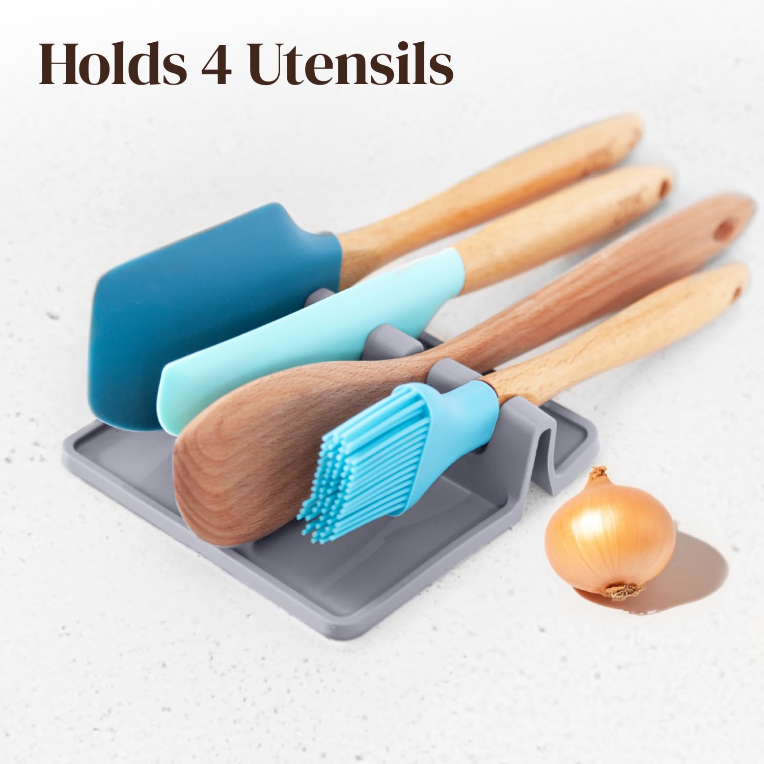 Porte Ustensiles Cuisine Thermorésistant, Pack de 2 - Cooler Kitchen Repose Cuillère avec Égouttoir (Gris)