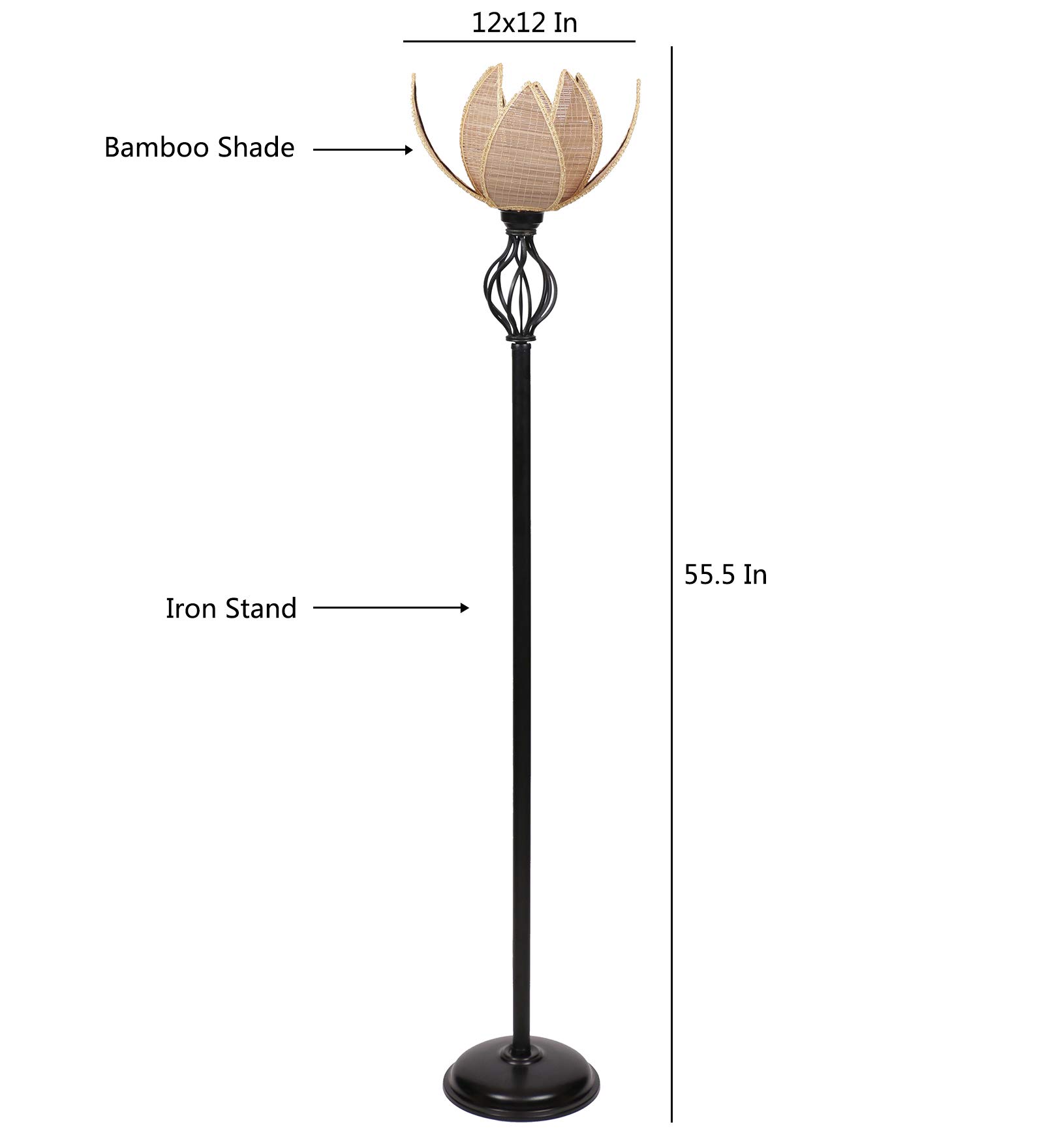 Devansh Natural Hand Made Rose Bamboo Basket Fashionable Iron Floor Lamp (Bamboo) 4