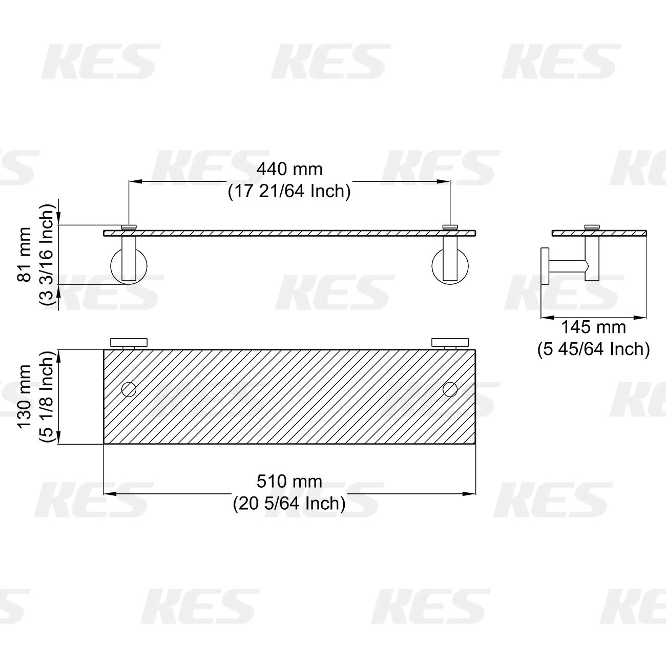 KES Bathroom Glass Shelf Rectangular 20-Inch Floating Glass Shelves 2 Pack with Rustproof Stainless Steel Brackets Wall Mounted Brushed Finish, A2021-2-P2