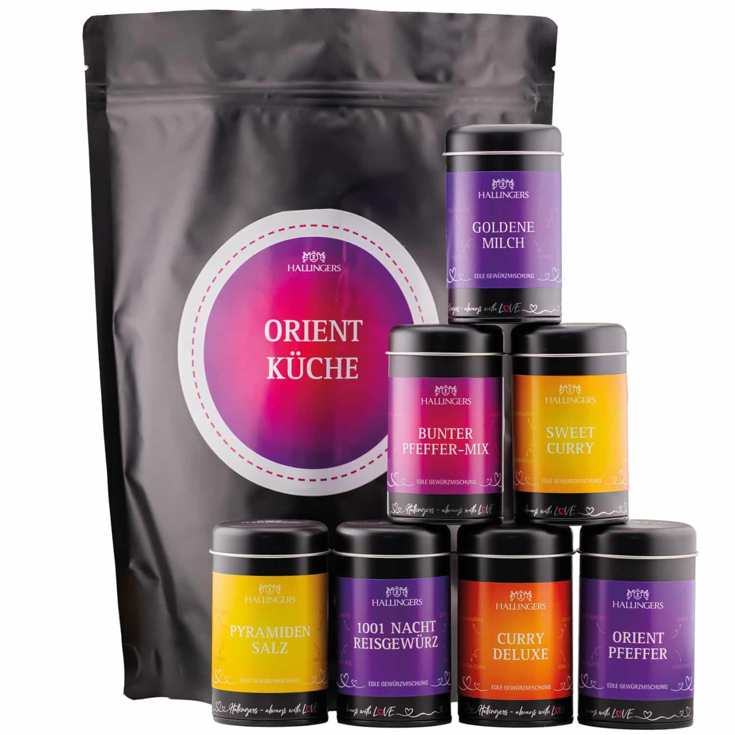 Hallingers Genuss Manufaktur Gewürz Geschenk-Set - Selektion unserer Besteller als Probierset in edlen Aromadosen & Tragetasche "Orientalische K...", Geschenkidee für Männer Freund