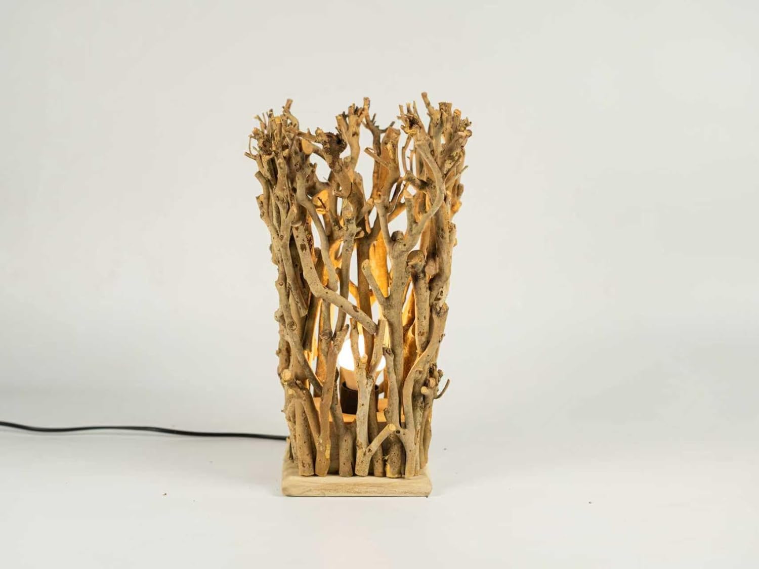 Handcrafted Wooden Table Lamp with Irregular Twig Branch Shade, One-of-a-Kind Rustic Ambient Lighting