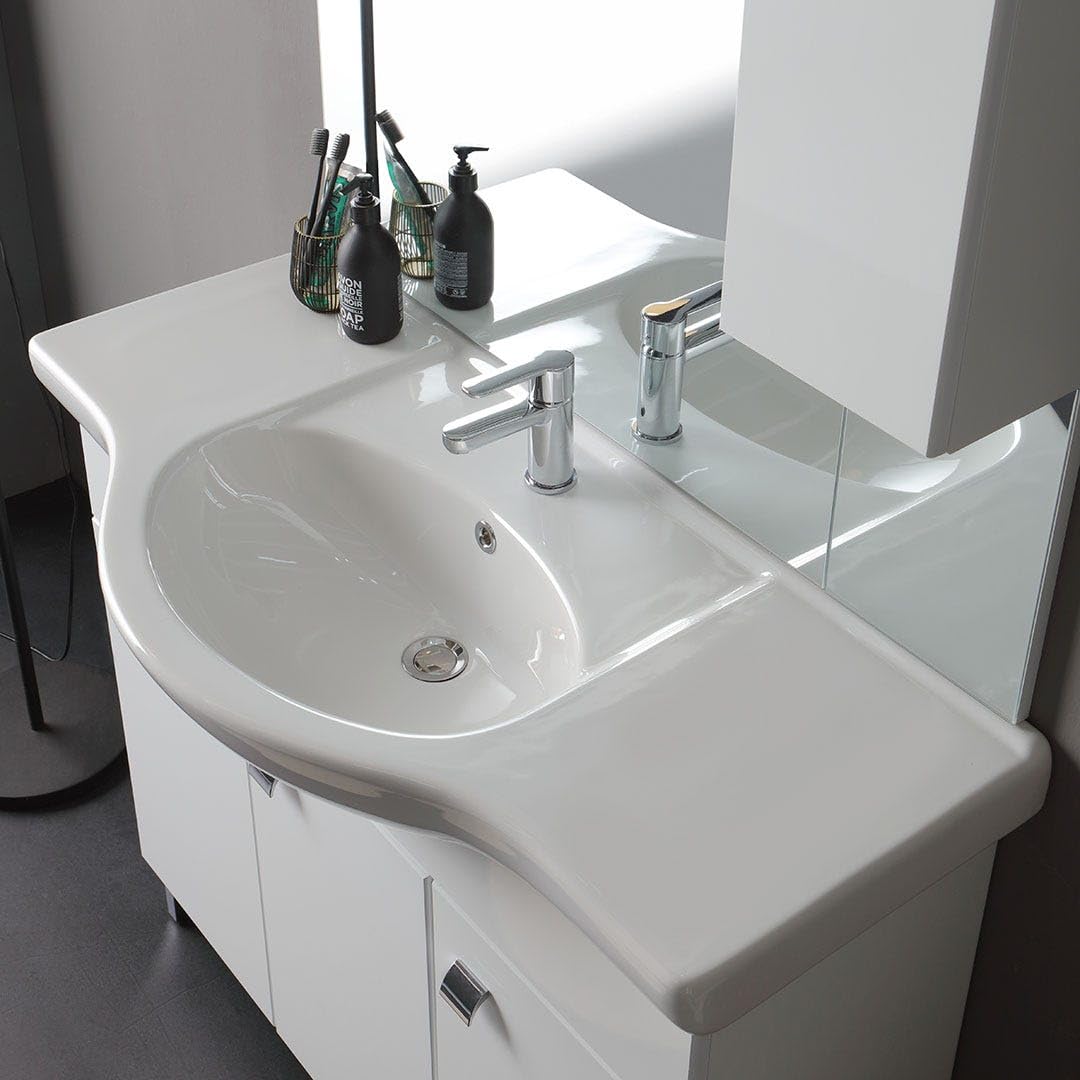 Kiamami Valentina - Meuble de Salle de Bains à Poser avec lavabo en céramique 105cm Blanc Brillant Smeraldo