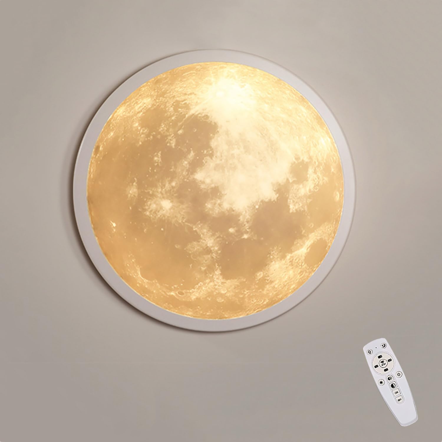 Lampada da Parete a Forma di Luna, Luce 3D in Acrilico dimmerabile per Interni con Telecomando, Design Rotondo Ultrasottile, Illuminazione Decorativa per Camera da Letto e Soggiorno