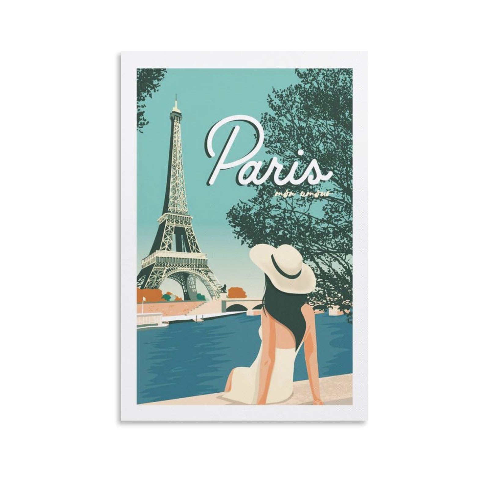 Vintage Paris France Travel Poster Eiffel Tower Girl Canvas Art Poster Picture Wall Decor Painting Posters Decorative Posters